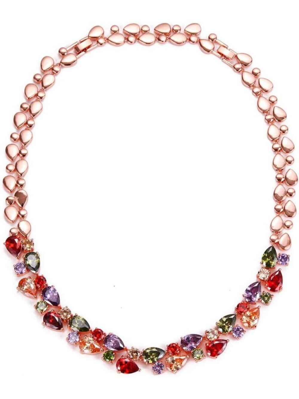 Elegant Multi-Gemstone Silver Necklace for Women - Amethyst, Garnet, Morganite